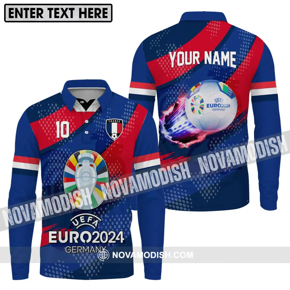 Unisex Shirt - Custom Name And Number Shirt France National Team Euro 2024 Long Sleeve Polo / S T-shirt