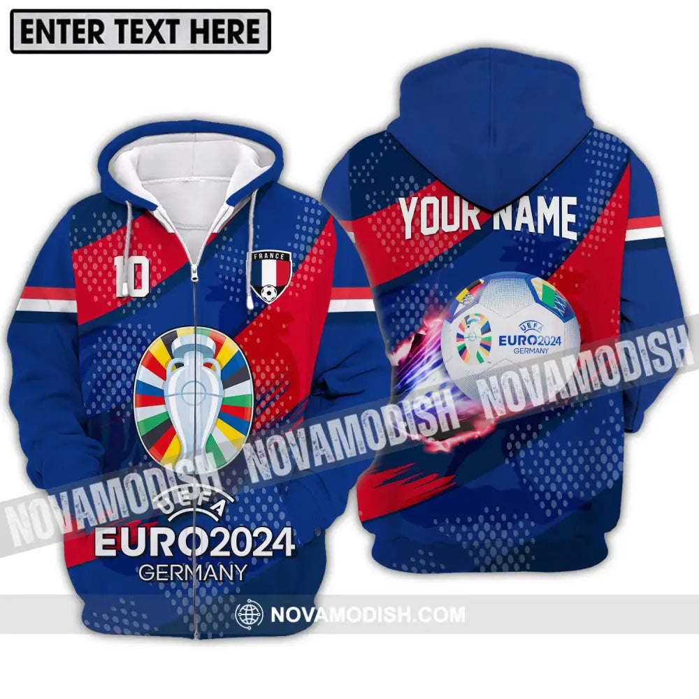 Unisex Shirt - Custom Name And Number Shirt France National Team Euro 2024 Zipper Hoodie / S T-shirt