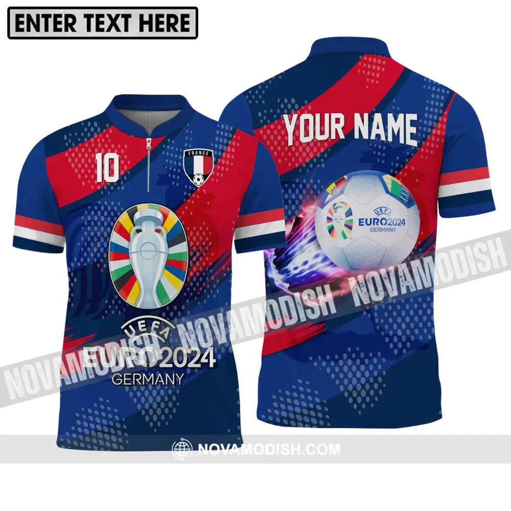 Unisex Shirt - Custom Name And Number Shirt France National Team Euro 2024 Zipper Polo Shirt / S T-shirt