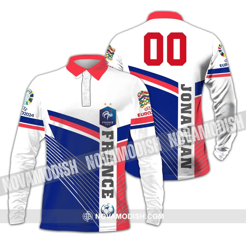 Unisex Shirt - Custom Name And Number Shirt France National Team Flag Color Shirt Long Sleeve Polo / S T-shirt