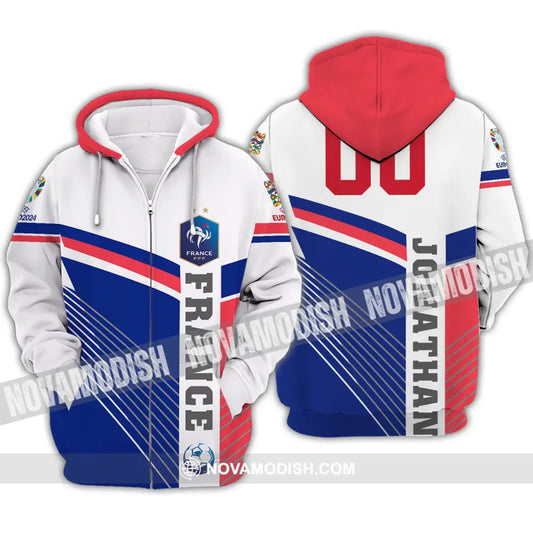 Unisex Shirt - Custom Name And Number Shirt France National Team Flag Color Shirt Zipper Hoodie / S T-shirt