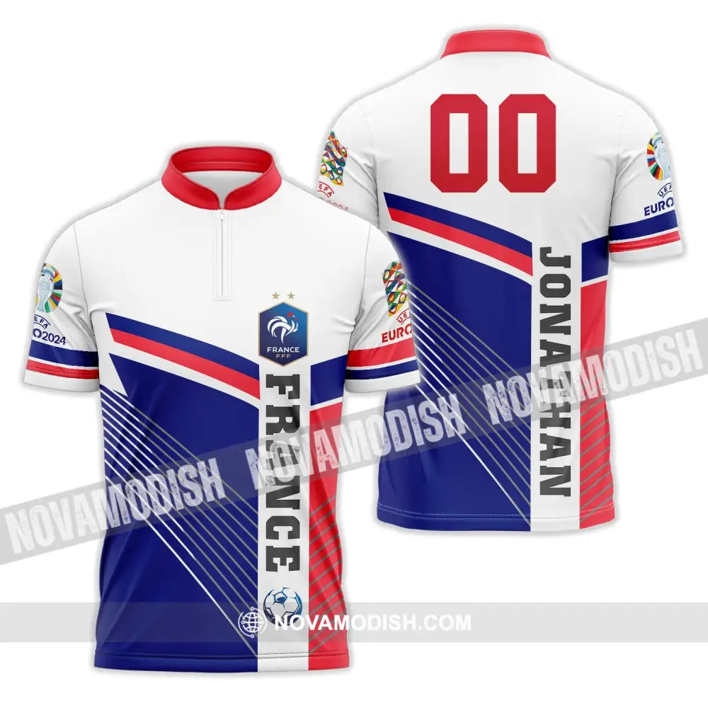 Unisex Shirt - Custom Name And Number Shirt France National Team Flag Color Shirt Zipper Polo Shirt / S T-shirt