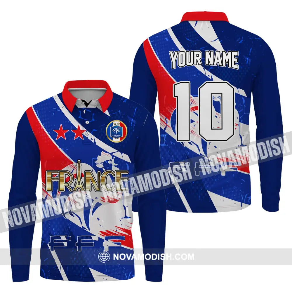 Unisex Shirt - Custom Name And Number Shirt France National Team Long Sleeve Polo / S T-shirt