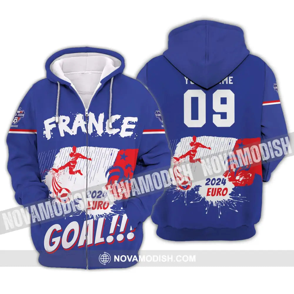 Unisex Shirt - Custom Name And Number Shirt France Team Euro 2024 Zipper Hoodie / S T-shirt