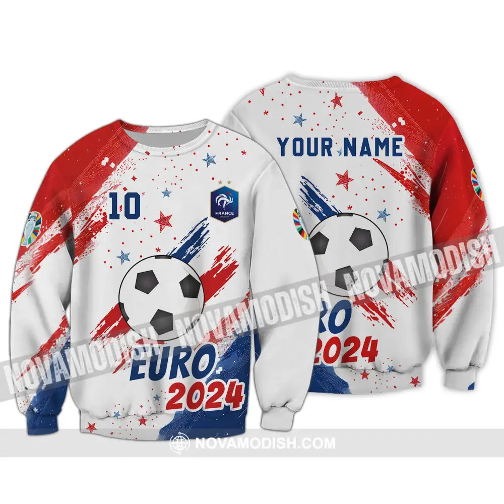 Unisex Shirt - Custom Name And Number Shirt France Team Light Stars Euro 2024 Long Sleeve / S T-shirt