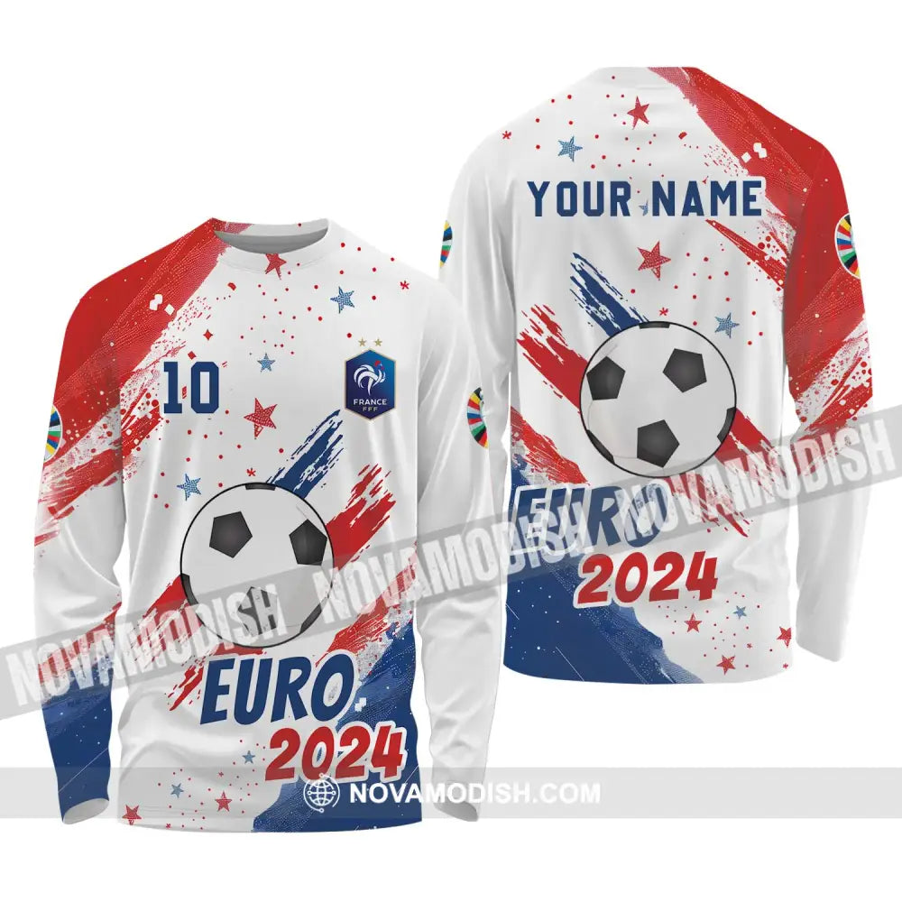 Unisex Shirt - Custom Name And Number Shirt France Team Light Stars Euro 2024 Long Sleeve Shirt / S T-shirt