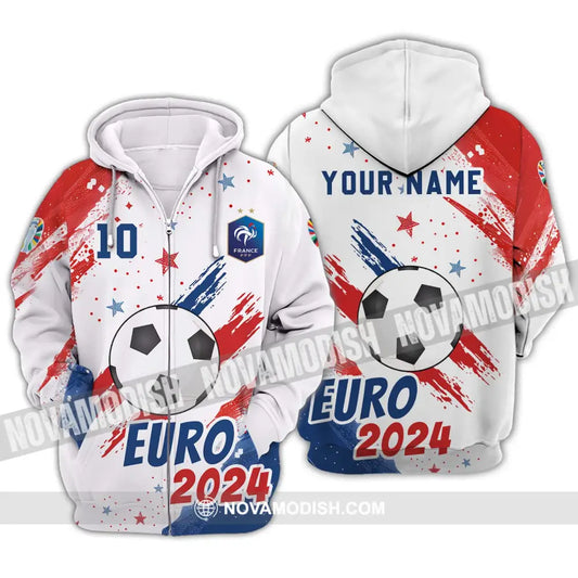 Unisex Shirt - Custom Name And Number Shirt France Team Light Stars Euro 2024 Zipper Hoodie / S T-shirt