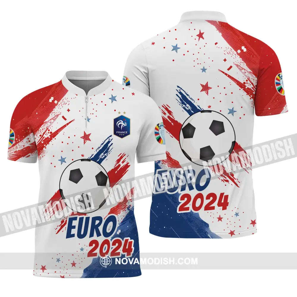 Unisex Shirt - Custom Name And Number Shirt France Team Light Stars Euro 2024 Zipper Polo Shirt / S T-shirt
