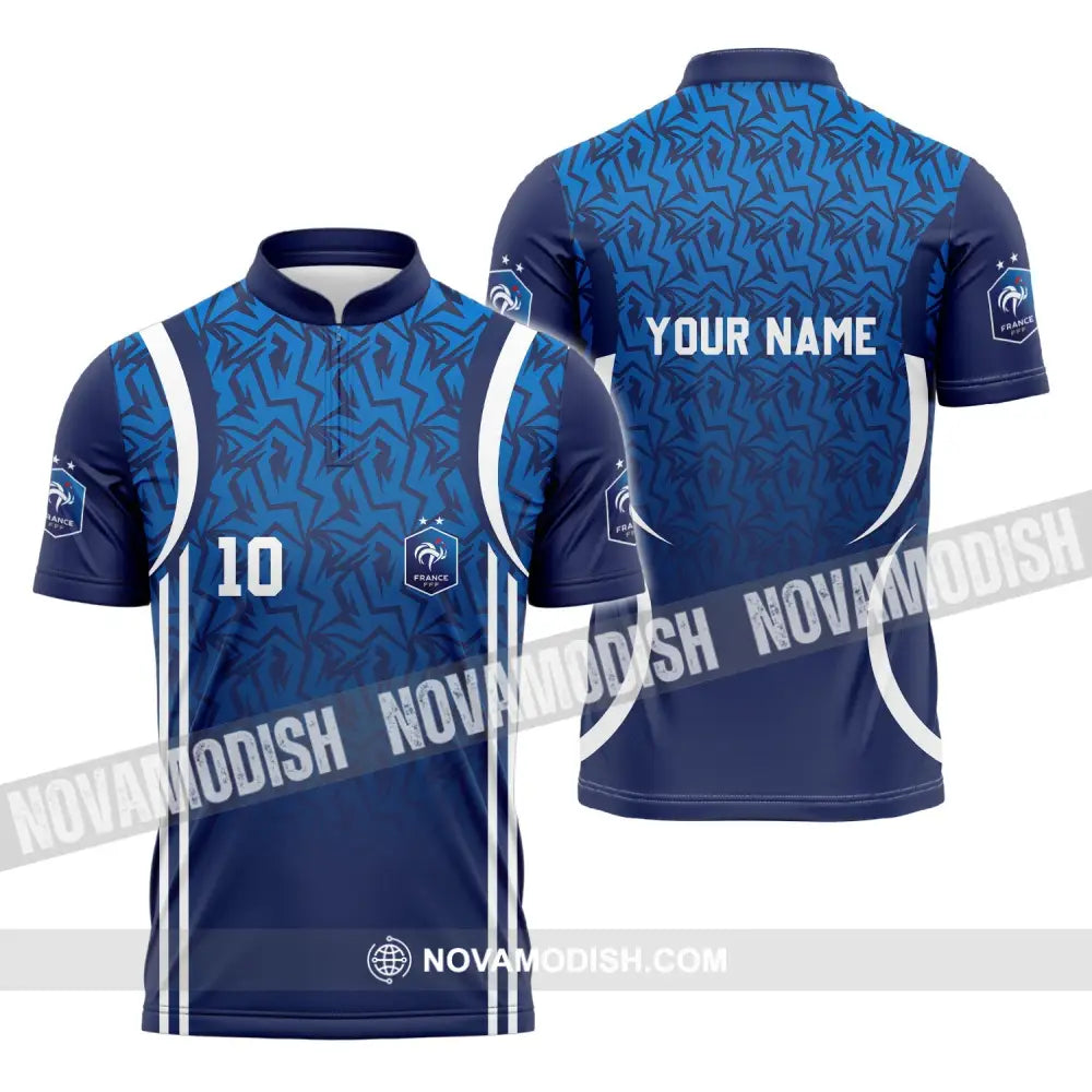 Unisex Shirt - Custom Name And Number Shirt France Team Lover Shirt Euro 2024 Zipper Polo Shirt / S T-shirt