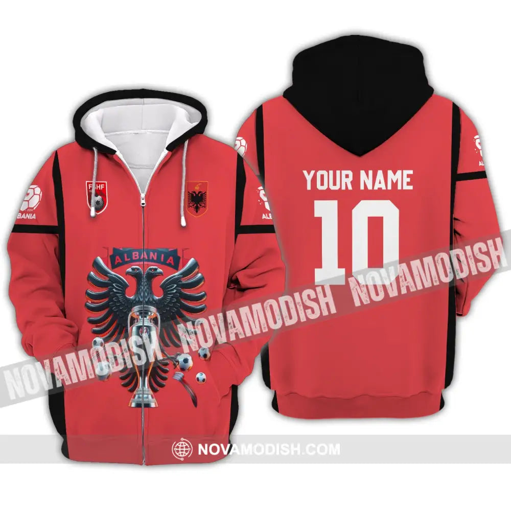 Unisex Shirt - Custom Name And Number Fshf Albania Euro 2024 National Team Zipper Hoodie / S T-Shirt