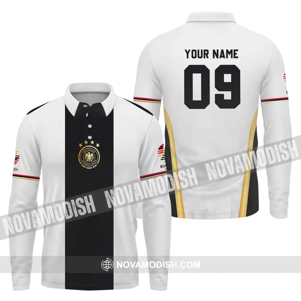 Unisex Shirt - Custom Name And Number Shirt Germany Black Line Euro 2024 Shirt Long Sleeve Polo / S T-shirt