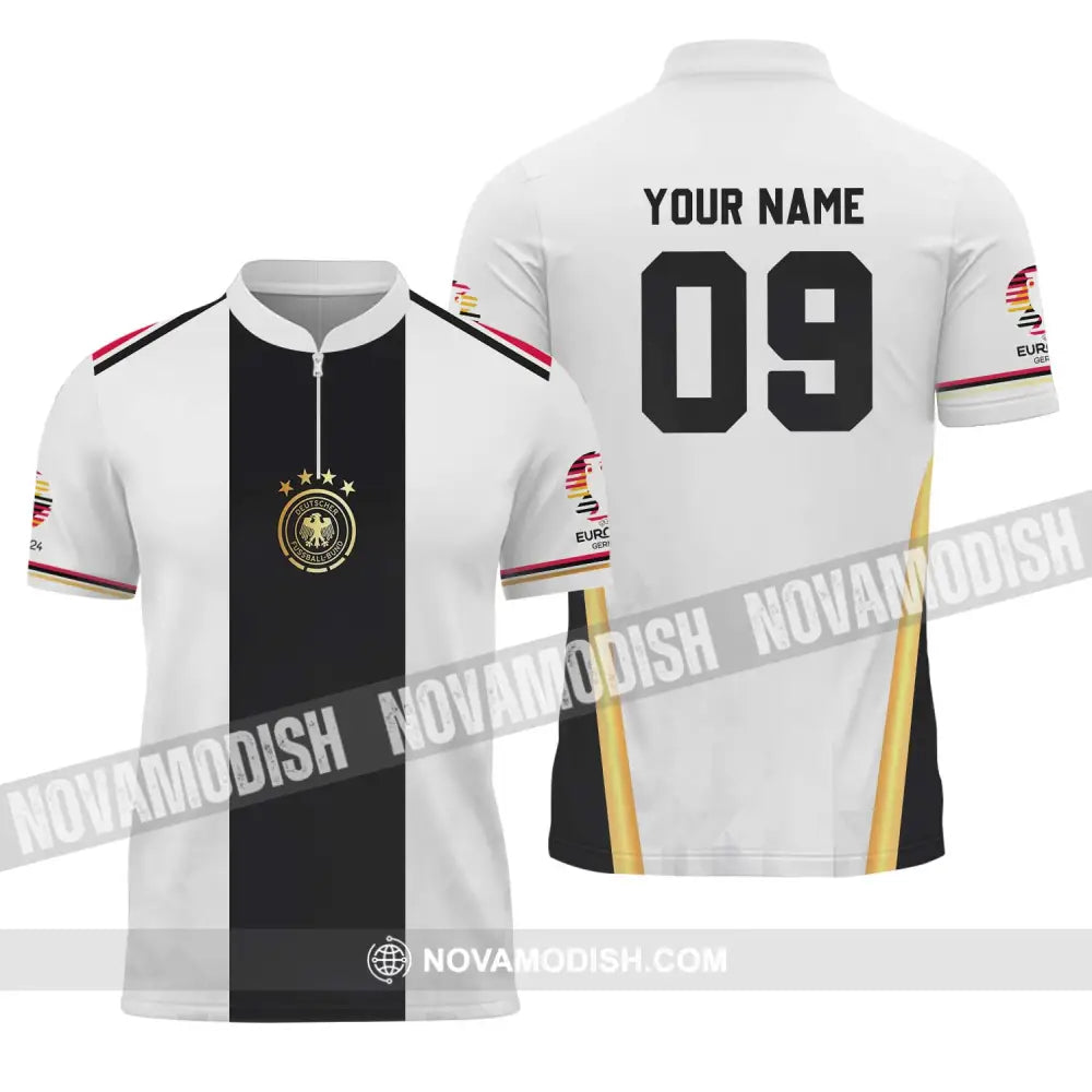 Unisex Shirt - Custom Name And Number Shirt Germany Black Line Euro 2024 Shirt Zipper Polo Shirt / S T-shirt