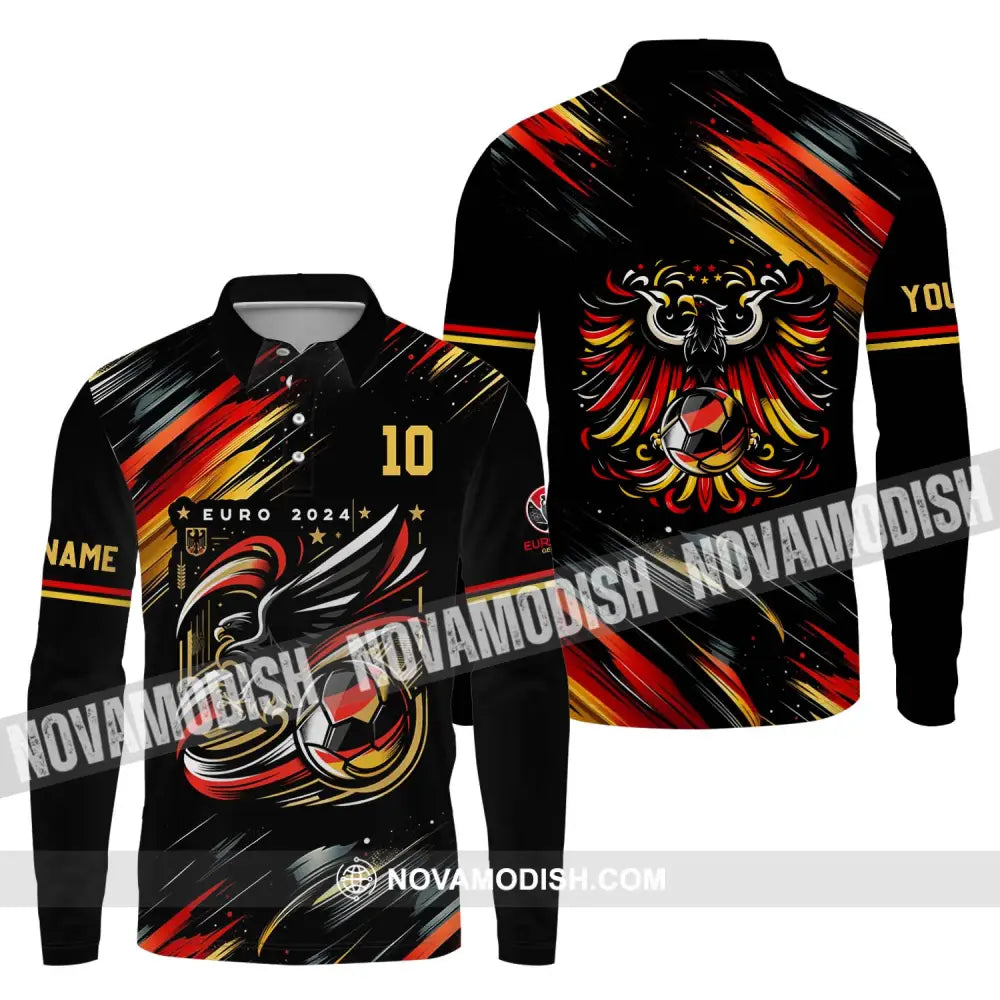 Unisex Shirt - Custom Name And Number Germany Euro 2024 Eagle Shirt Long Sleeve Polo / S T-shirt