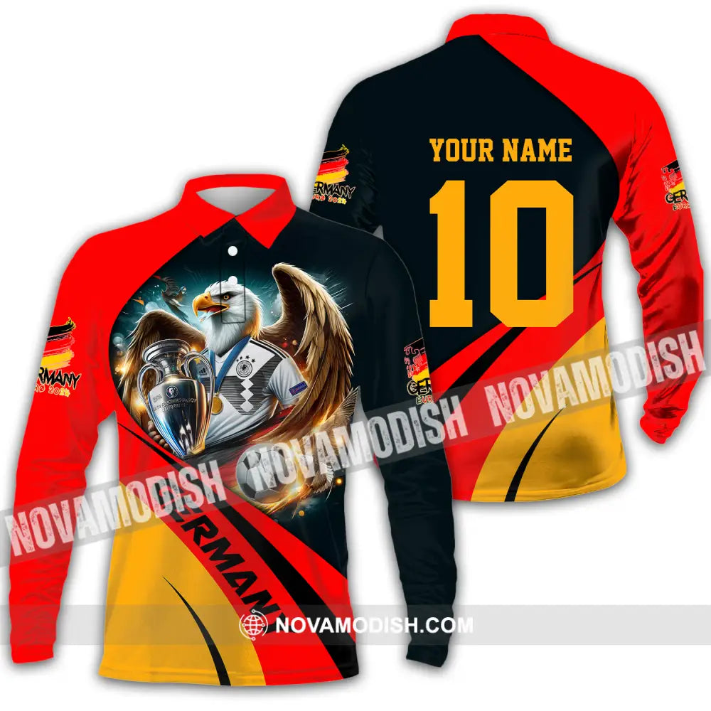 Unisex Shirt - Custom Name And Number Germany Euro 2024 Flag Color Shirt National Team Long Sleeve Polo / S T-shirt