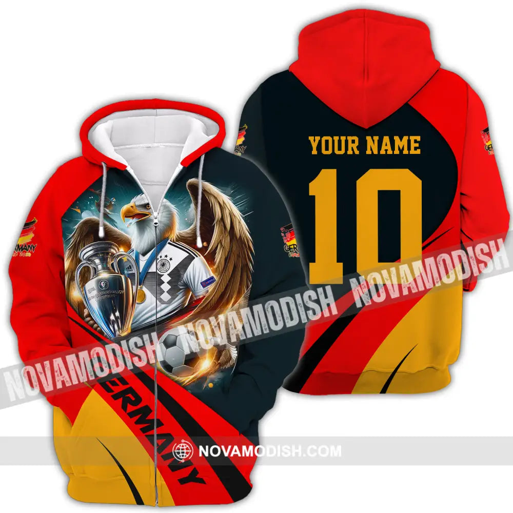 Unisex Shirt - Custom Name And Number Germany Euro 2024 Flag Color Shirt National Team Zipper Hoodie / S T-shirt