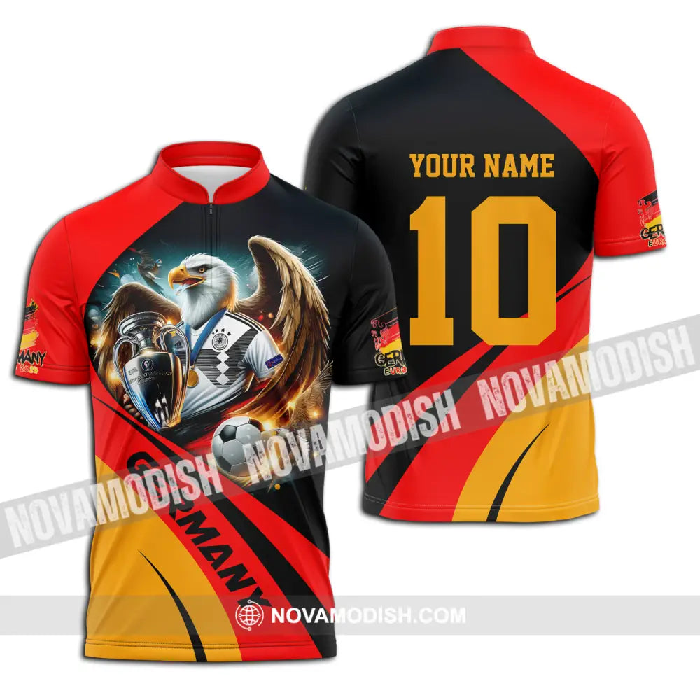 Unisex Shirt - Custom Name And Number Germany Euro 2024 Flag Color Shirt National Team Zipper Polo Shirt / S T-shirt