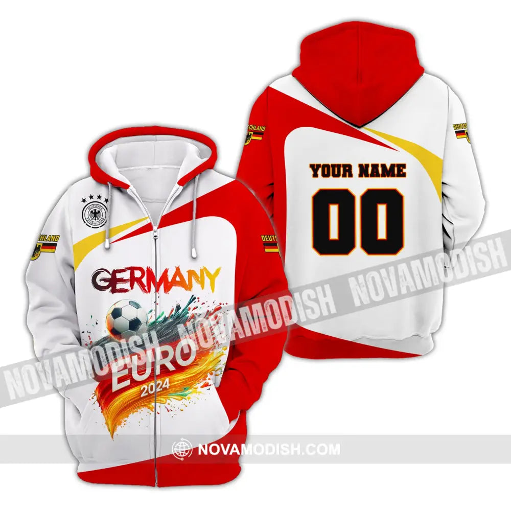 Unisex Shirt Custom Name And Number Germany Euro 2024 Football Polo Long Sleeve Zipper Hoodie / S