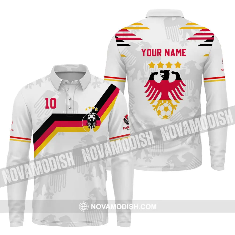 Unisex Shirt - Custom Name And Number Germany Euro 2024 White Color Long Sleeve Polo / S T-shirt