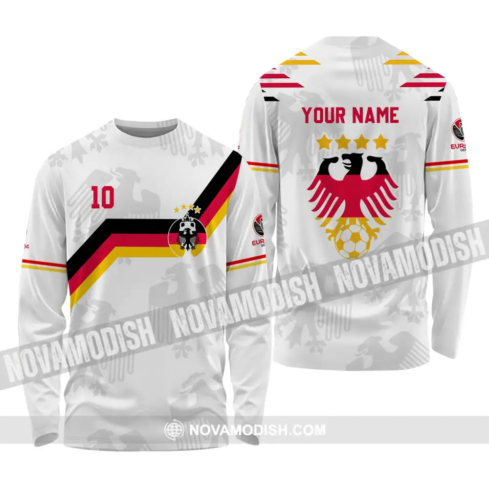 Unisex Shirt - Custom Name And Number Germany Euro 2024 White Color Long Sleeve Shirt / S T-shirt