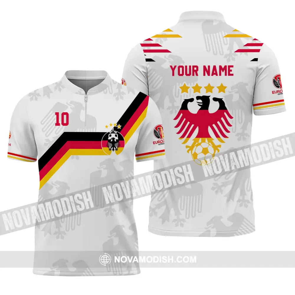 Unisex Shirt - Custom Name And Number Germany Euro 2024 White Color Zipper Polo Shirt / S T-shirt