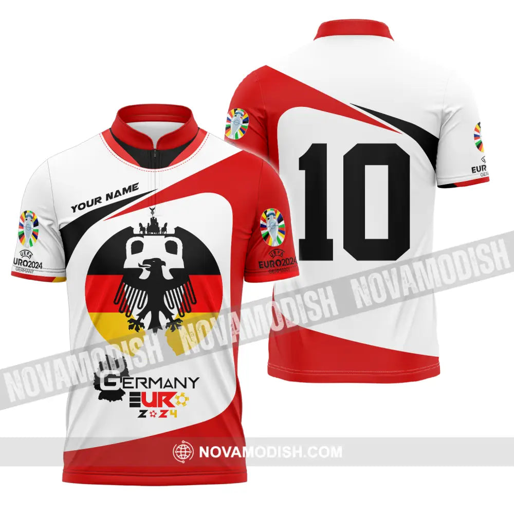 Unisex Shirt - Custom Name And Number Germany Euro 2024 Zipper Polo Shirt / S T-shirt