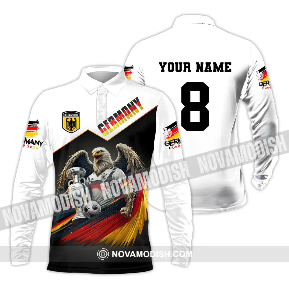 Unisex Shirt Custom Name And Number Germany Football Euro 2024 Long Sleeve Polo / S T-Shirt