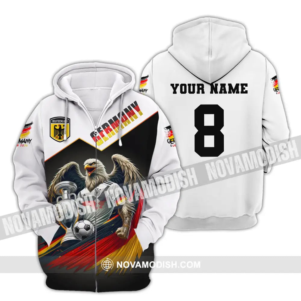 Unisex Shirt Custom Name And Number Germany Football Euro 2024 Long Sleeve Polo Zipper Hoodie / S