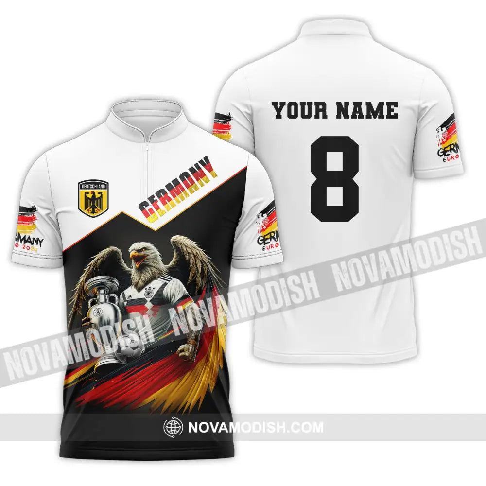 Unisex Shirt Custom Name And Number Germany Football Euro 2024 Long Sleeve Polo Zipper / S T-Shirt