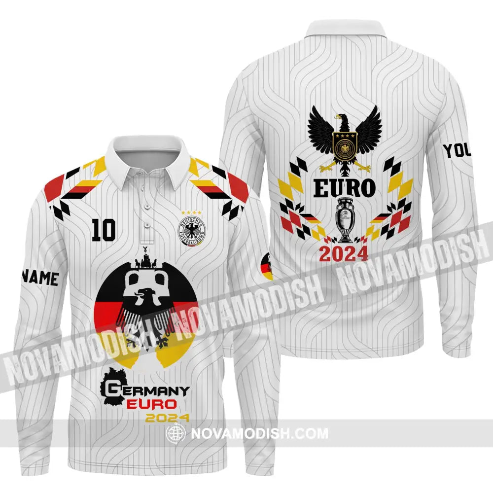 Unisex Shirt - Custom Name And Number Shirt Germany Team Euro 2024 Shirt Long Sleeve Polo / S T-shirt