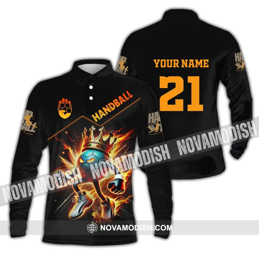 Unisex Shirt Custom Name And Number Handball Love T-Shirt Long Sleeve Polo / S T-Shirt
