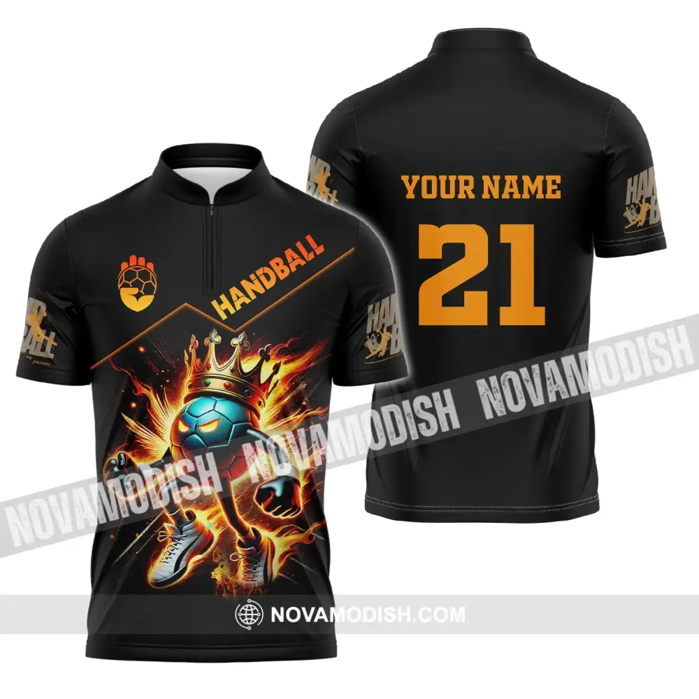 Unisex Shirt Custom Name And Number Handball Love T-Shirt Zipper Polo / S T-Shirt