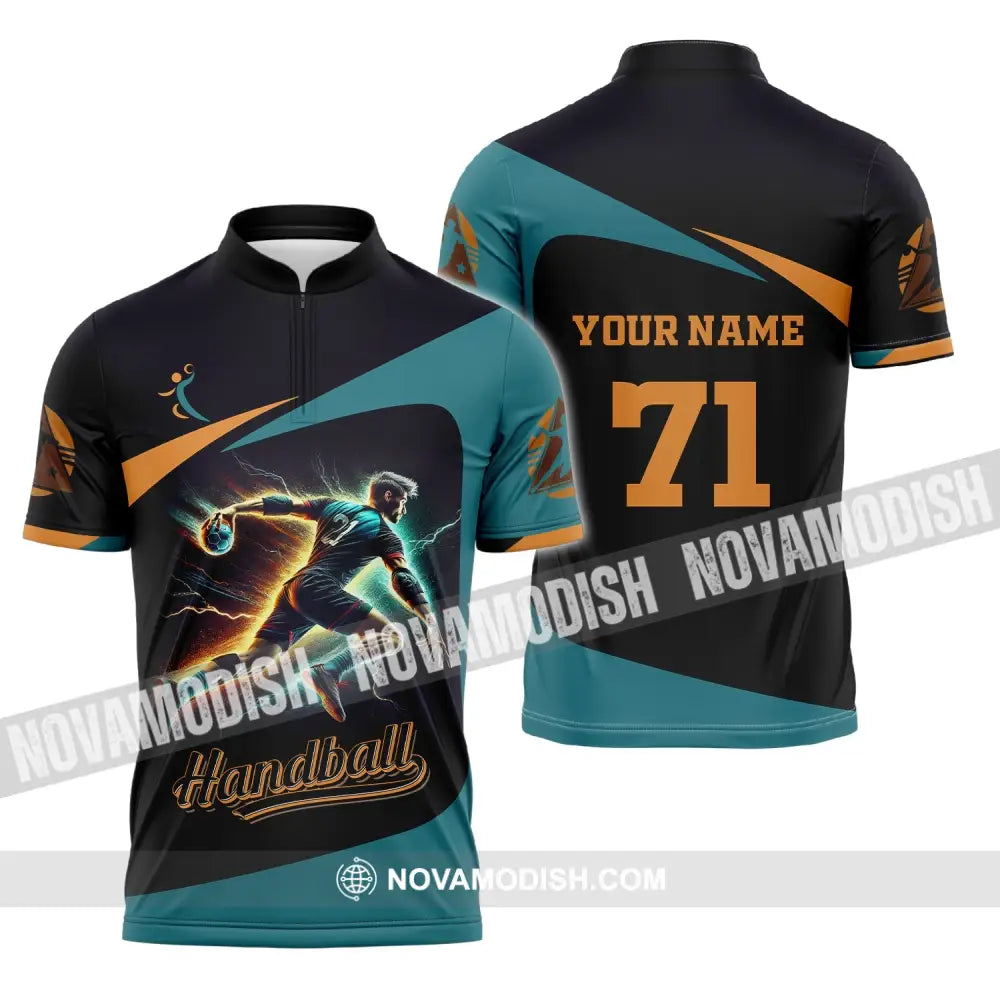 Unisex Shirt Custom Name And Number Handball Love T-Shirt Zipper Polo / S T-Shirt