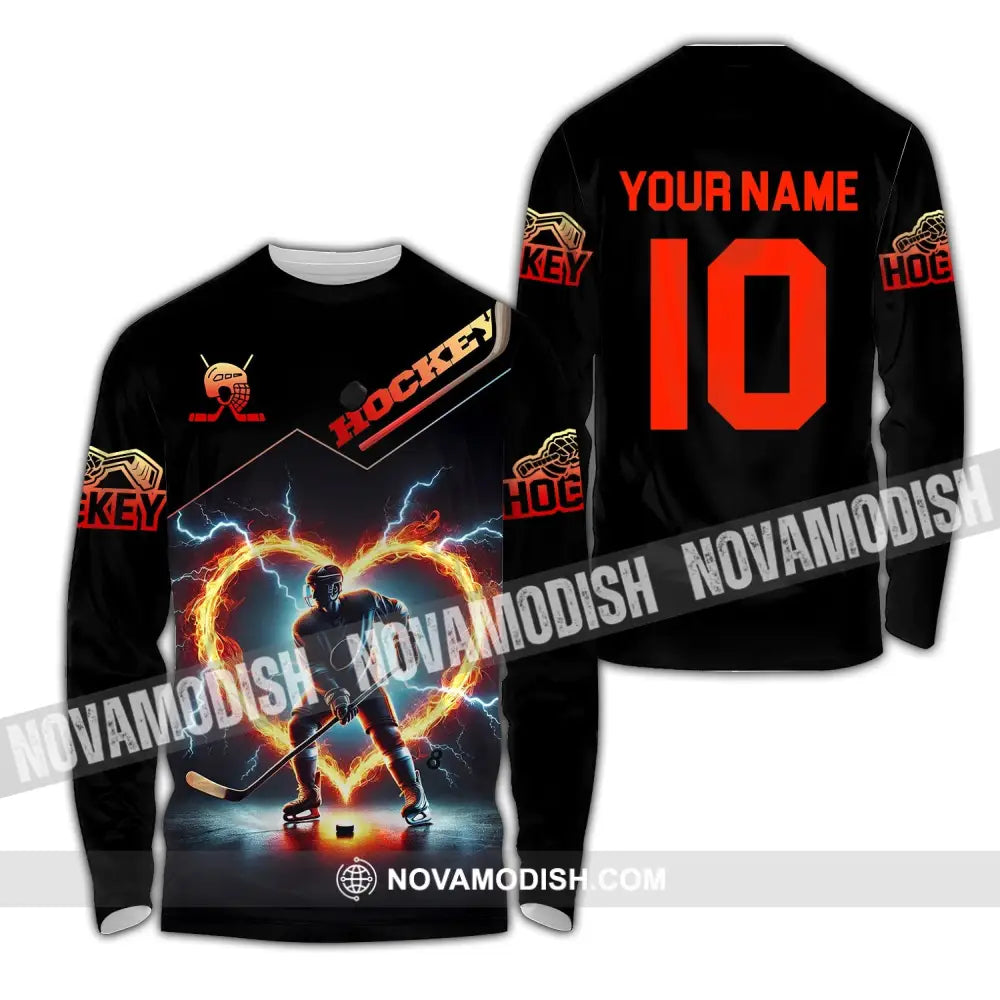 Unisex Shirt - Custom Name And Number Hockey Long Sleeve / S T-Shirt