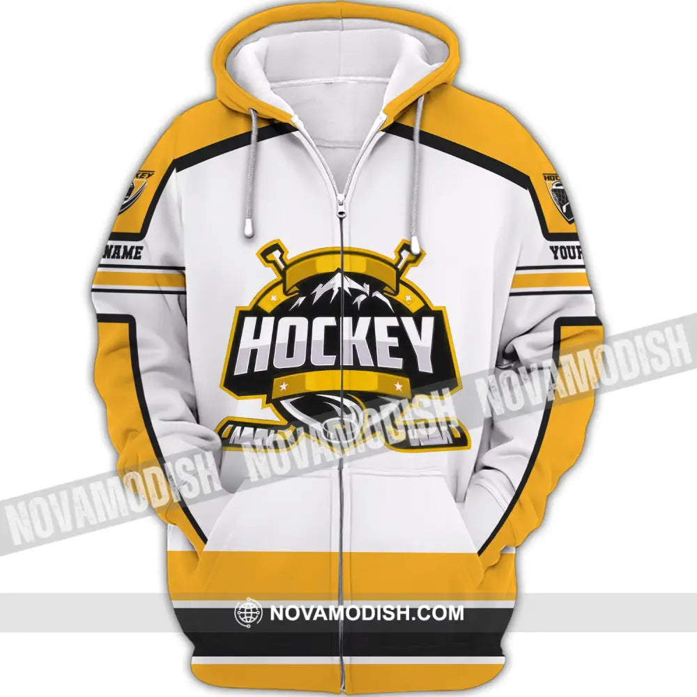 Unisex Shirt Custom Name And Number Hockey T-Shirt Hoodie Gift For Player Zipper / S