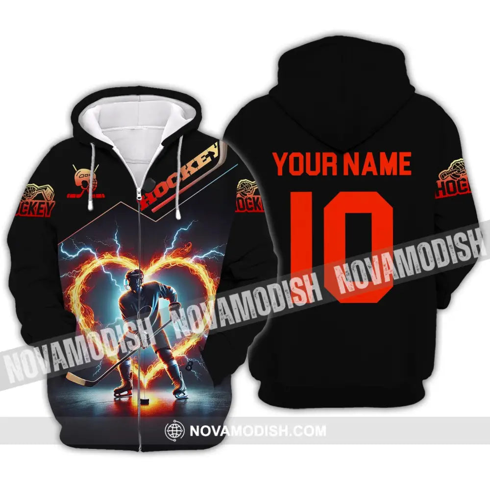 Unisex Shirt - Custom Name And Number Hockey Zipper Hoodie / S T-Shirt