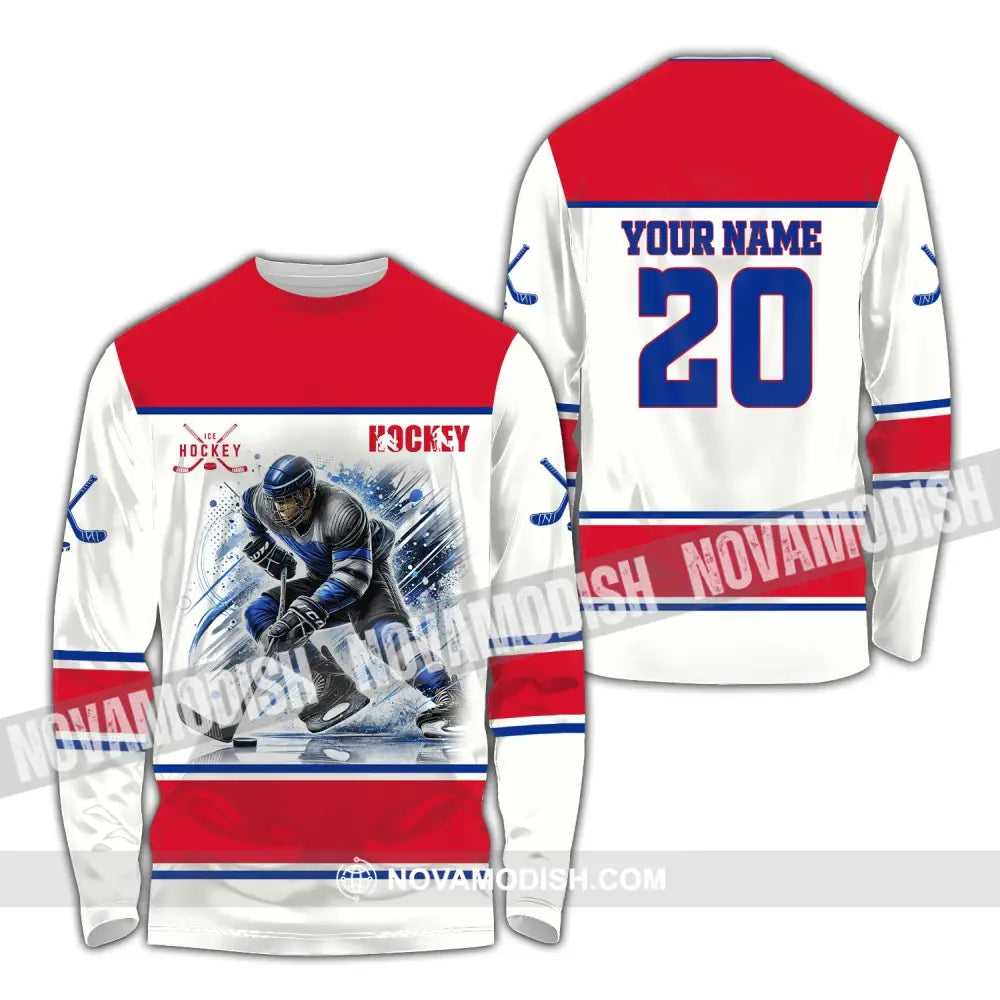 Unisex Shirt Custom Name And Number Ice Hockey T-Shirt For Club Gift Players Long Sleeve / S T-Shirt