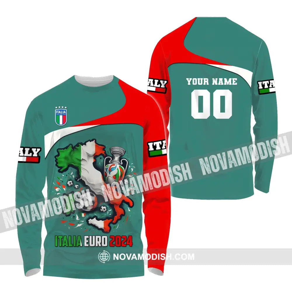 Unisex Shirt Custom Name And Number Italia Football Polo Long Sleeve Euro 2024 / S T-Shirt