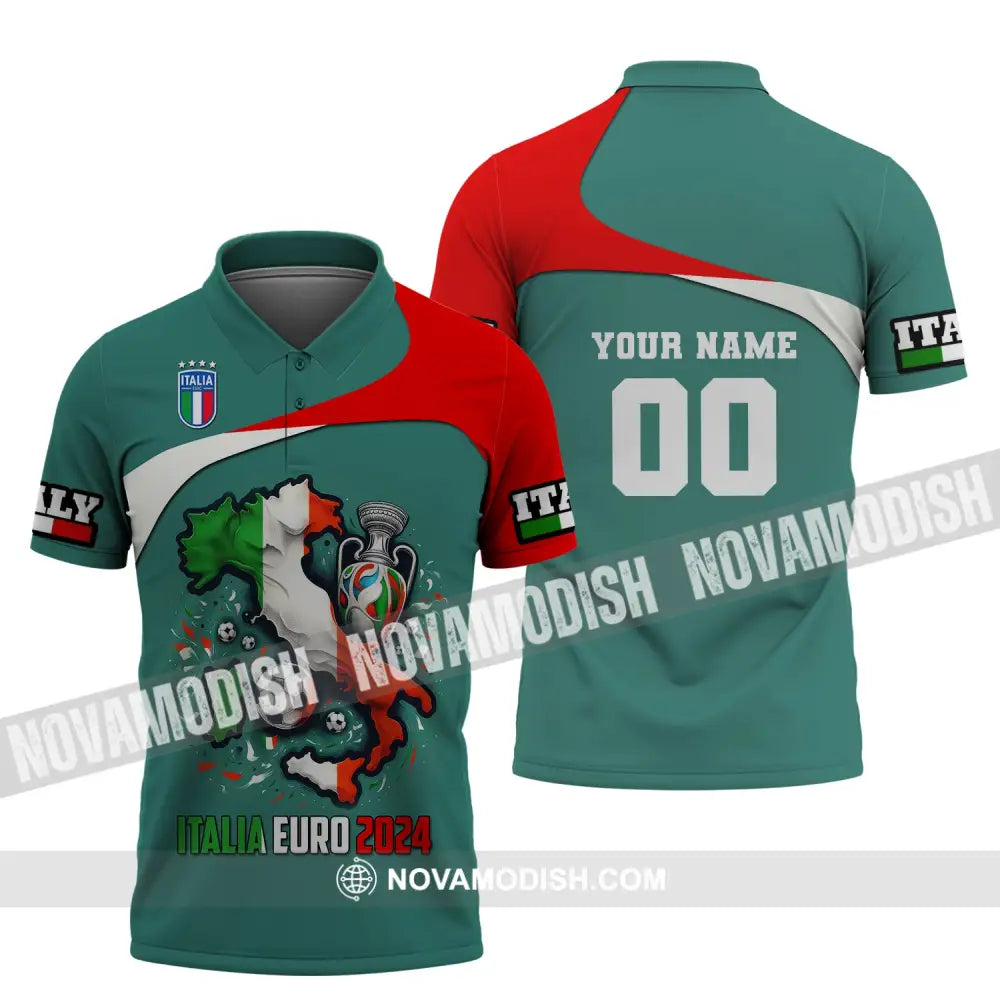 Unisex Shirt Custom Name And Number Italia Football Polo Long Sleeve Euro 2024 / S T-Shirt