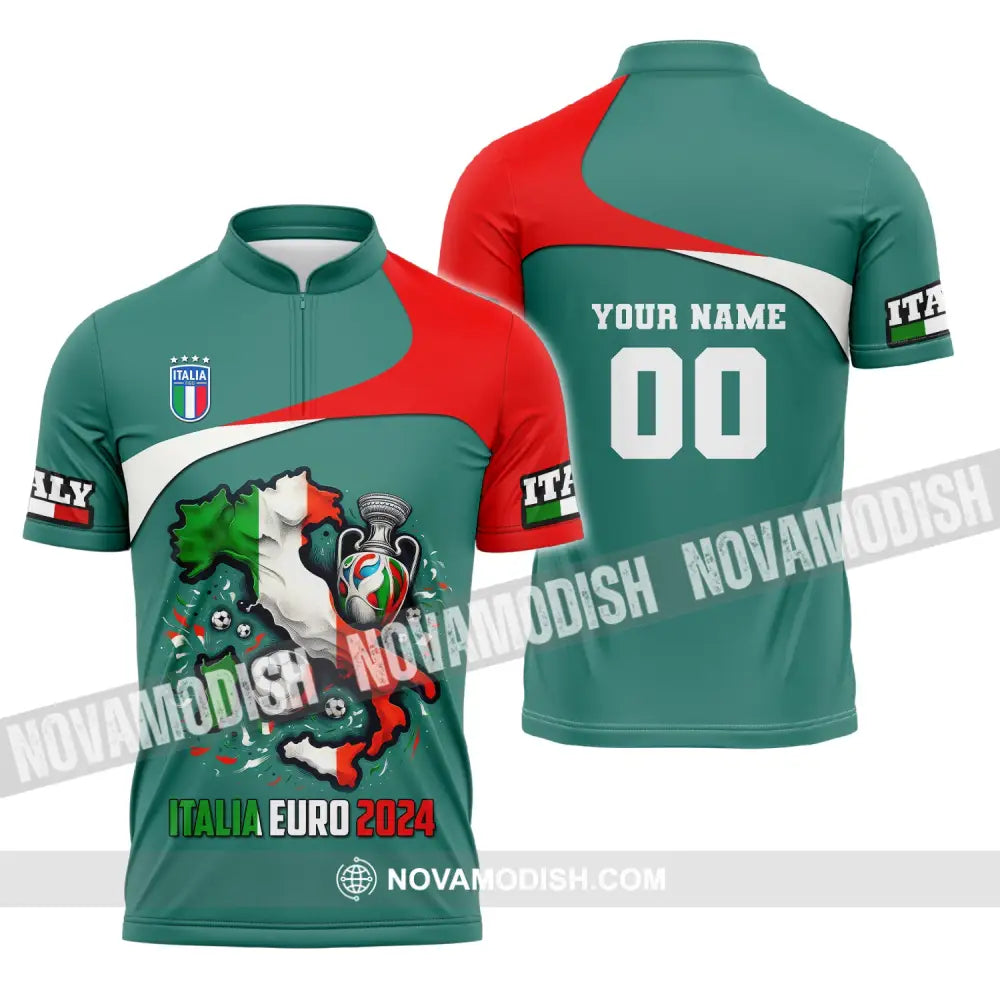 Unisex Shirt Custom Name And Number Italia Football Polo Long Sleeve Euro 2024 Zipper / S T-Shirt