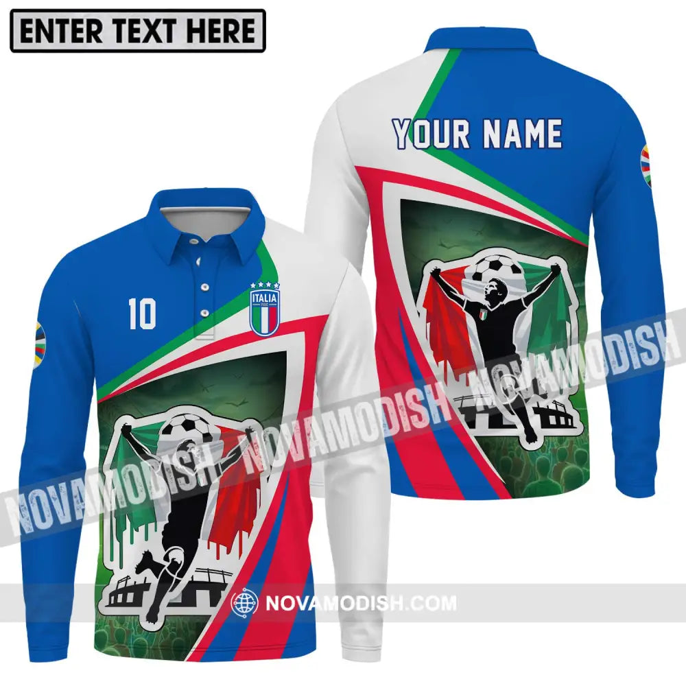 Unisex Shirt - Custom Name And Number Shirt Italy Euro 2024 National Team Long Sleeve Polo / S T-shirt