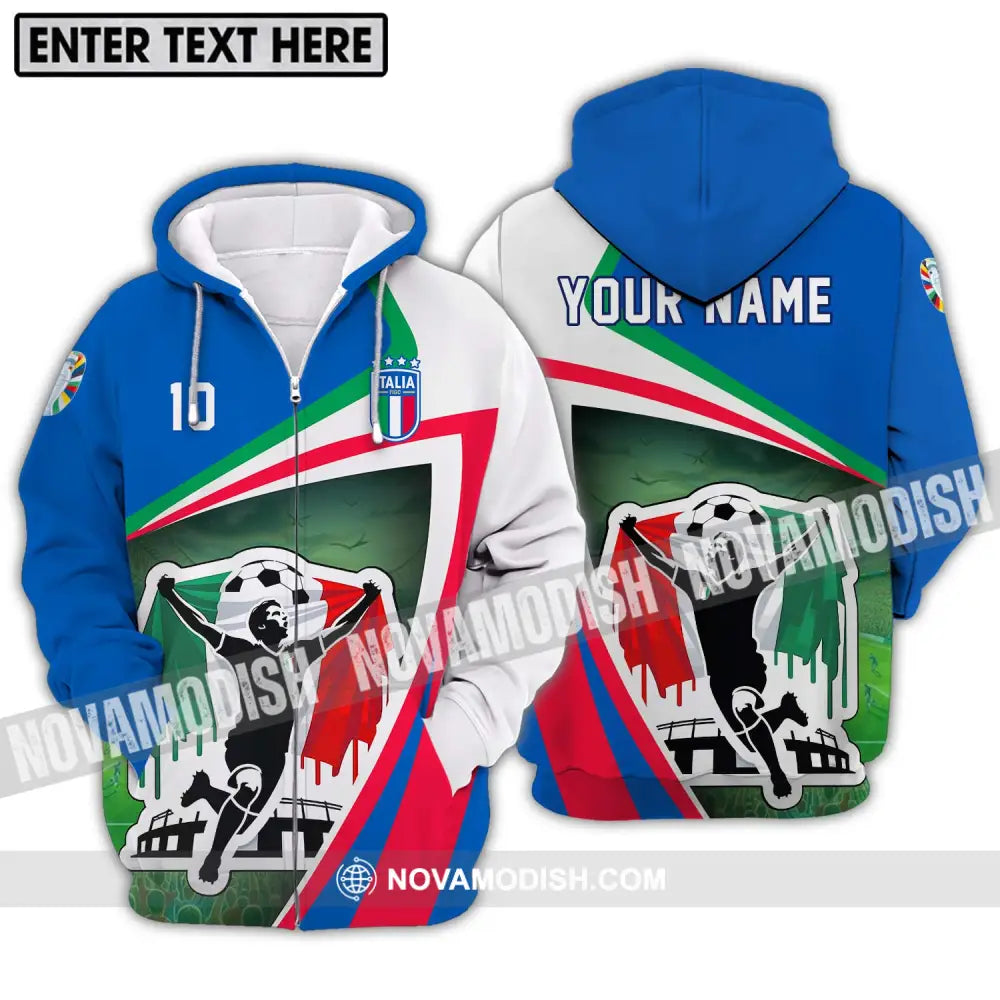 Unisex Shirt - Custom Name And Number Shirt Italy Euro 2024 National Team Zipper Hoodie / S T-shirt