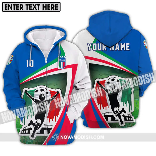 Unisex Shirt - Custom Name And Number Shirt Italy Euro 2024 National Team Zipper Hoodie / S T-shirt