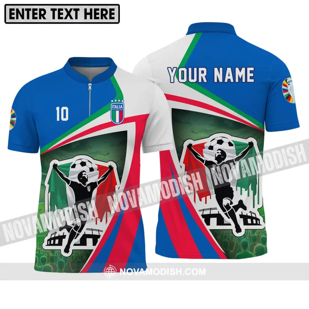 Unisex Shirt - Custom Name And Number Shirt Italy Euro 2024 National Team Zipper Polo Shirt / S T-shirt