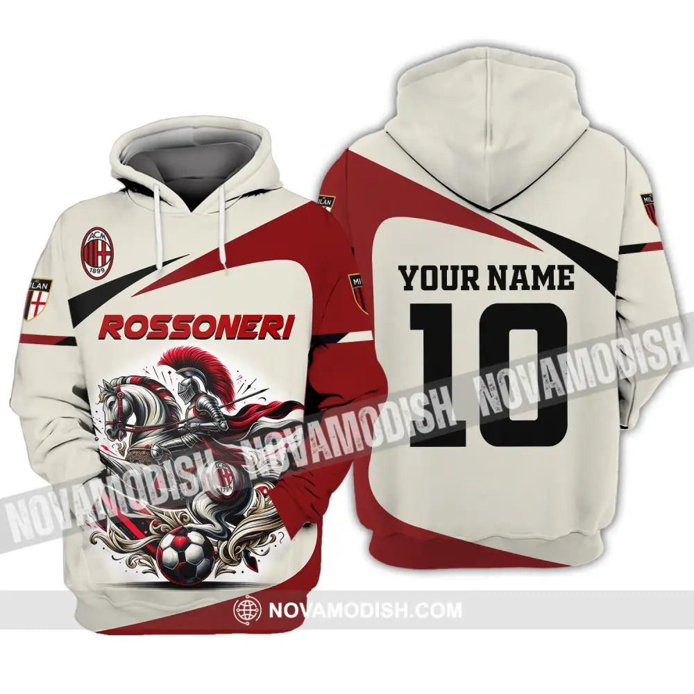 Unisex Shirt Custom Name And Number Italy Football Ac Milan Polo Long Sleeve Rossoneri Hoodie / S