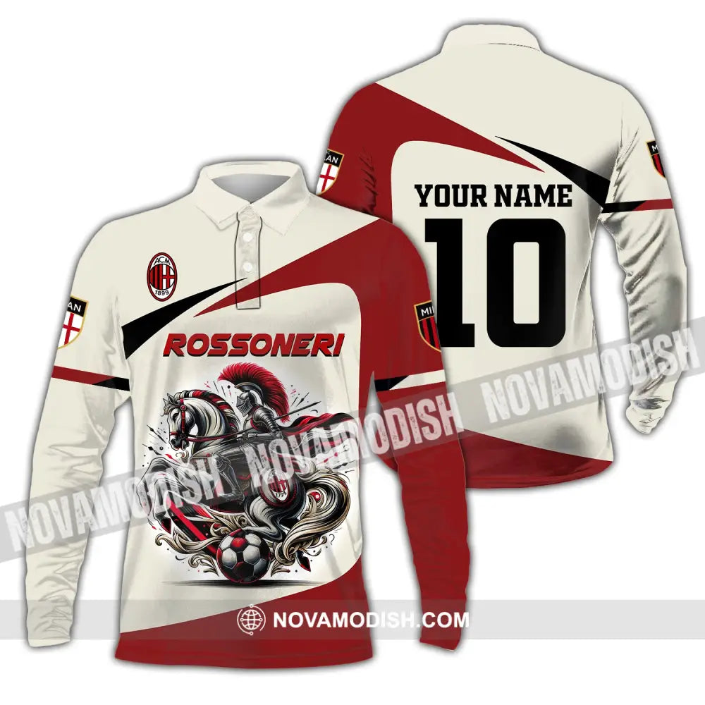 Unisex Shirt Custom Name And Number Italy Football Ac Milan Polo Long Sleeve Rossoneri / S T-Shirt