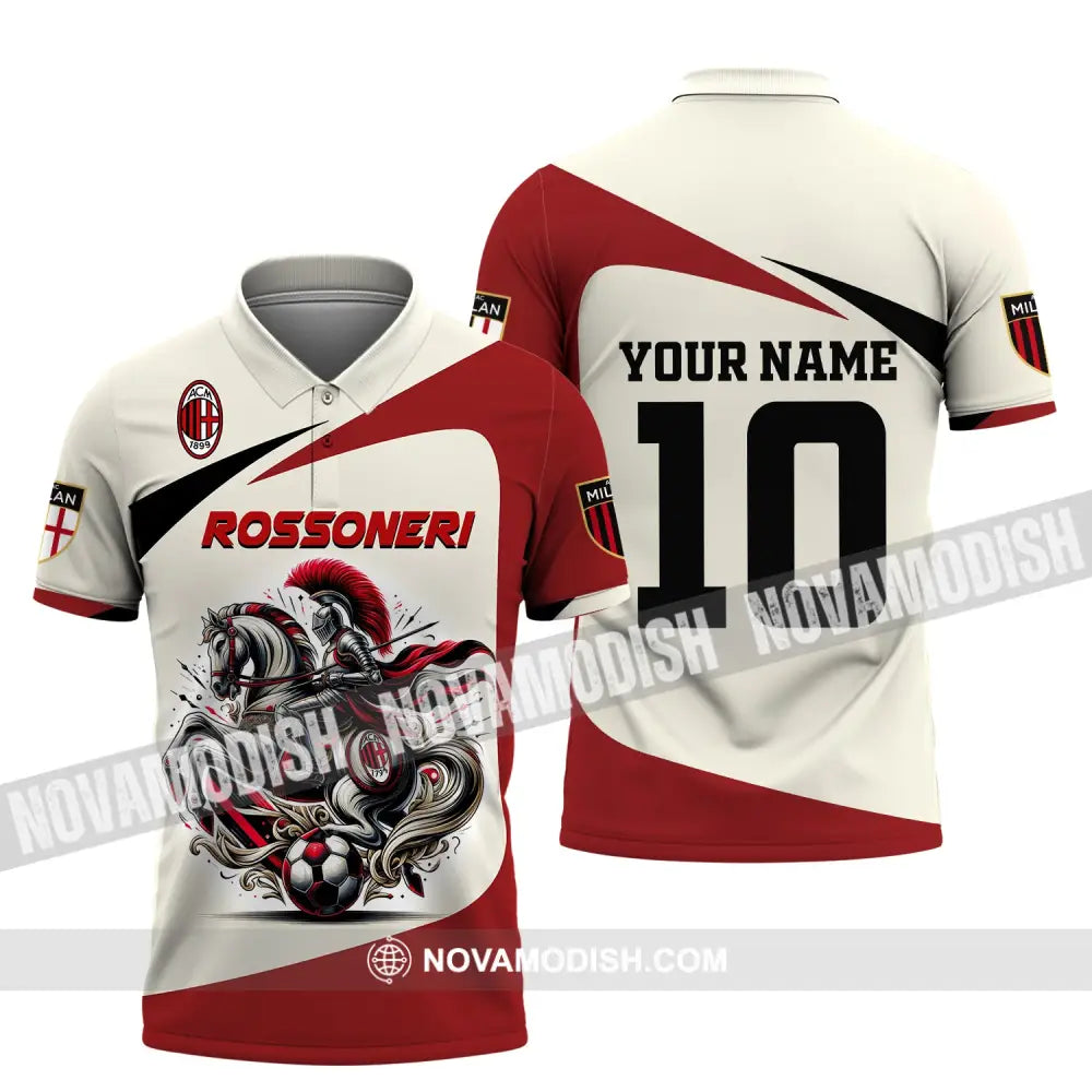 Unisex Shirt Custom Name And Number Italy Football Ac Milan Polo Long Sleeve Rossoneri / S T-Shirt