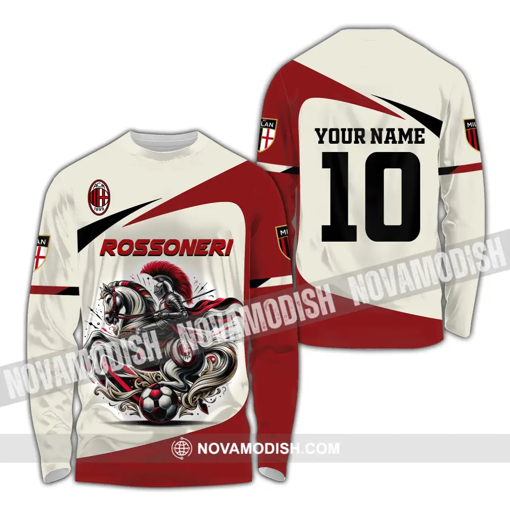 Unisex Shirt Custom Name And Number Italy Football Ac Milan Polo Long Sleeve Rossoneri / S T-Shirt