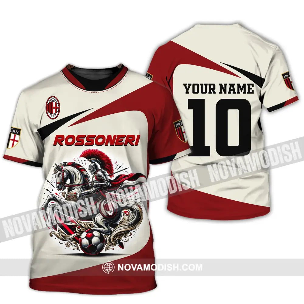 Unisex Shirt Custom Name And Number Italy Football Ac Milan Polo Long Sleeve Rossoneri T-Shirt / S