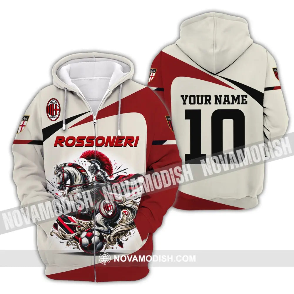 Unisex Shirt Custom Name And Number Italy Football Ac Milan Polo Long Sleeve Rossoneri Zipper