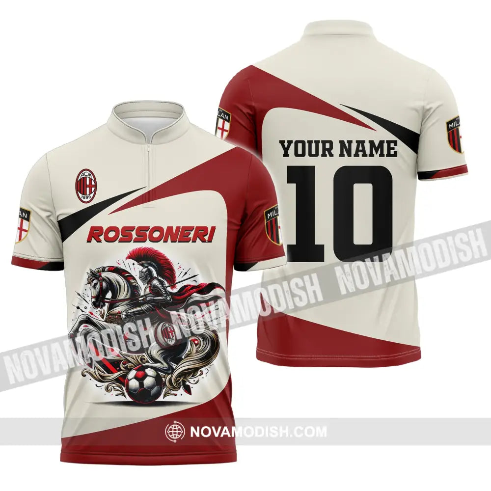 Unisex Shirt Custom Name And Number Italy Football Ac Milan Polo Long Sleeve Rossoneri Zipper / S